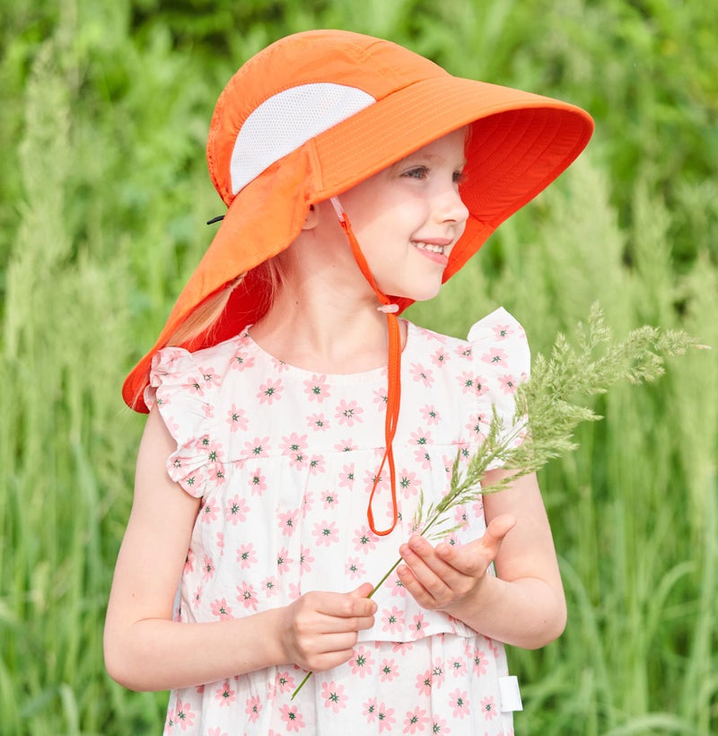 Connectyle Kids Large Brim UV Protection Sun Hat with Neck Flap Mesh Fishing Cap (Orange) - Image 3